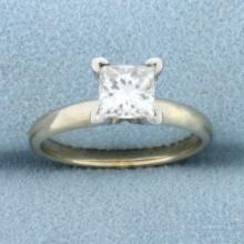 Certified 1ct Princess Diamond Solitaire Engagement Ring In 14k White Gold