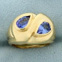 1.5ct Tw Tanzanite Two Stone Ring In 14k Yellow Gold