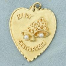 Happy Anniversary Heart Shaped Pendant In 14k Yellow Gold