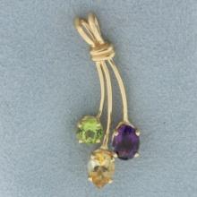 Peridot, Amethyst And Citrine Pendant In 14k Yellow Gold