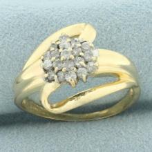 Diamond Cluster Bypass Design Ring In 14k Yellow Gold