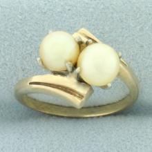 Cultured Akoya Pearl Toi Et Moi Bypass Ring In 14k Yellow Gold