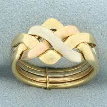 Italian Tri-color Puzzle Ring In 18k Yellow, White, And Rose Gold
