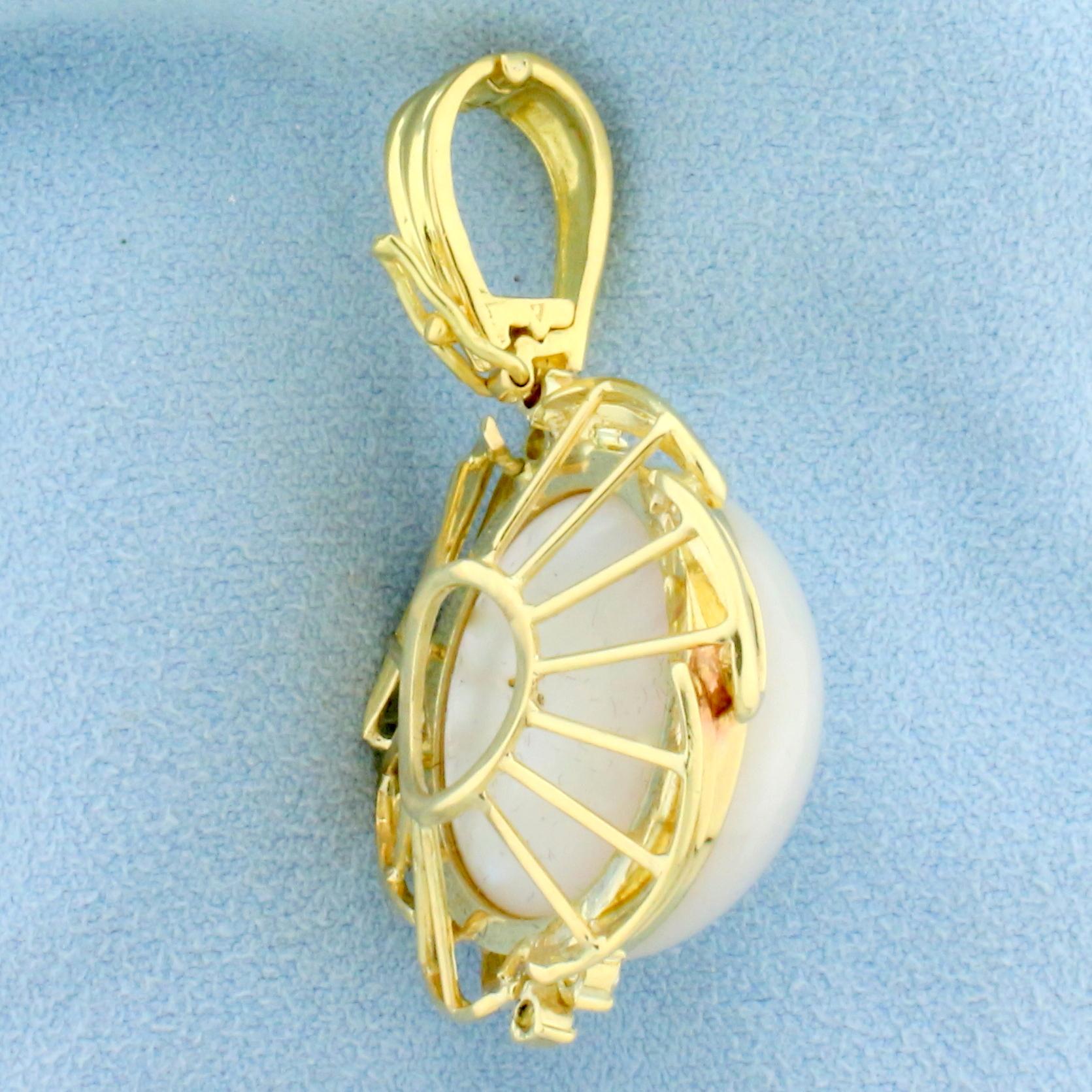 Large Mabe Pearl And Diamond Statement Pendant In 18k Yellow Gold