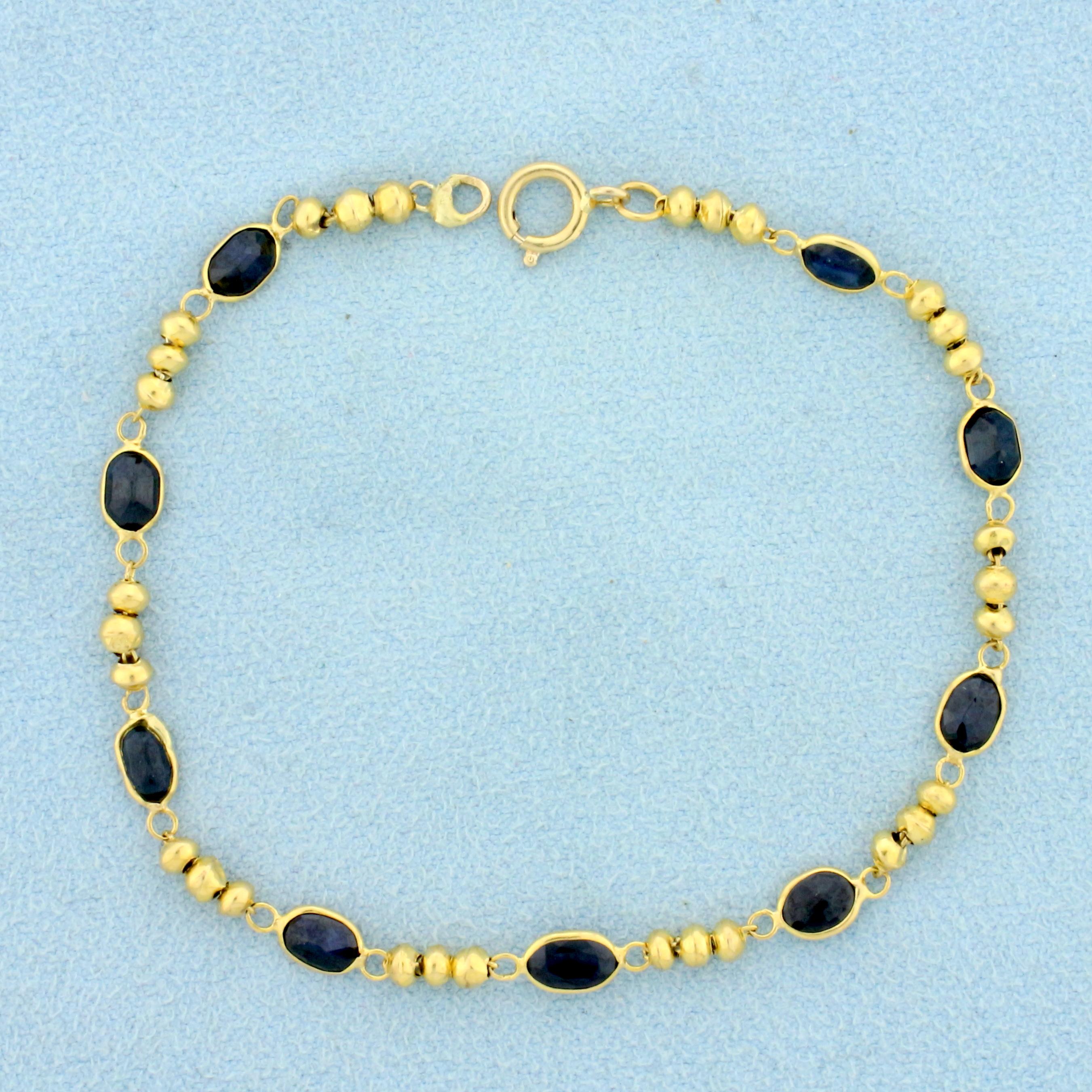 3ct Tw Sapphire Bead Link Bracelet In 14k Yellow Gold