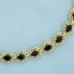 Vintage Filigree 8.5ct Tw Sapphire Line Bracelet In 10k Yellow Gold