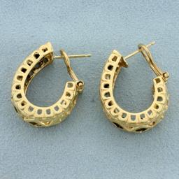 Vintage Onyx J Hoop Earrings In 14k Yellow Gold