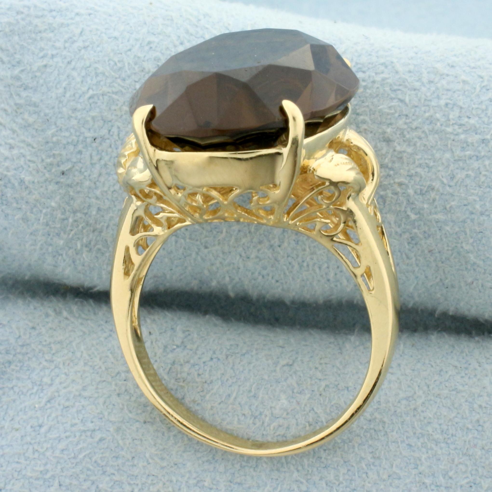 24ct Smoky Topaz Statement Ring In 14k Yellow Gold