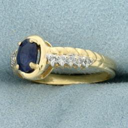 Sapphire And Diamond Ring In 10k Yellow Gold