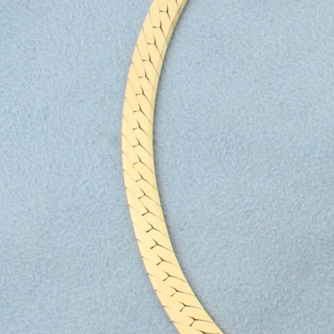 Italian Made Wide Herringbone Link Chain Necklace In 14k Yellow Gold