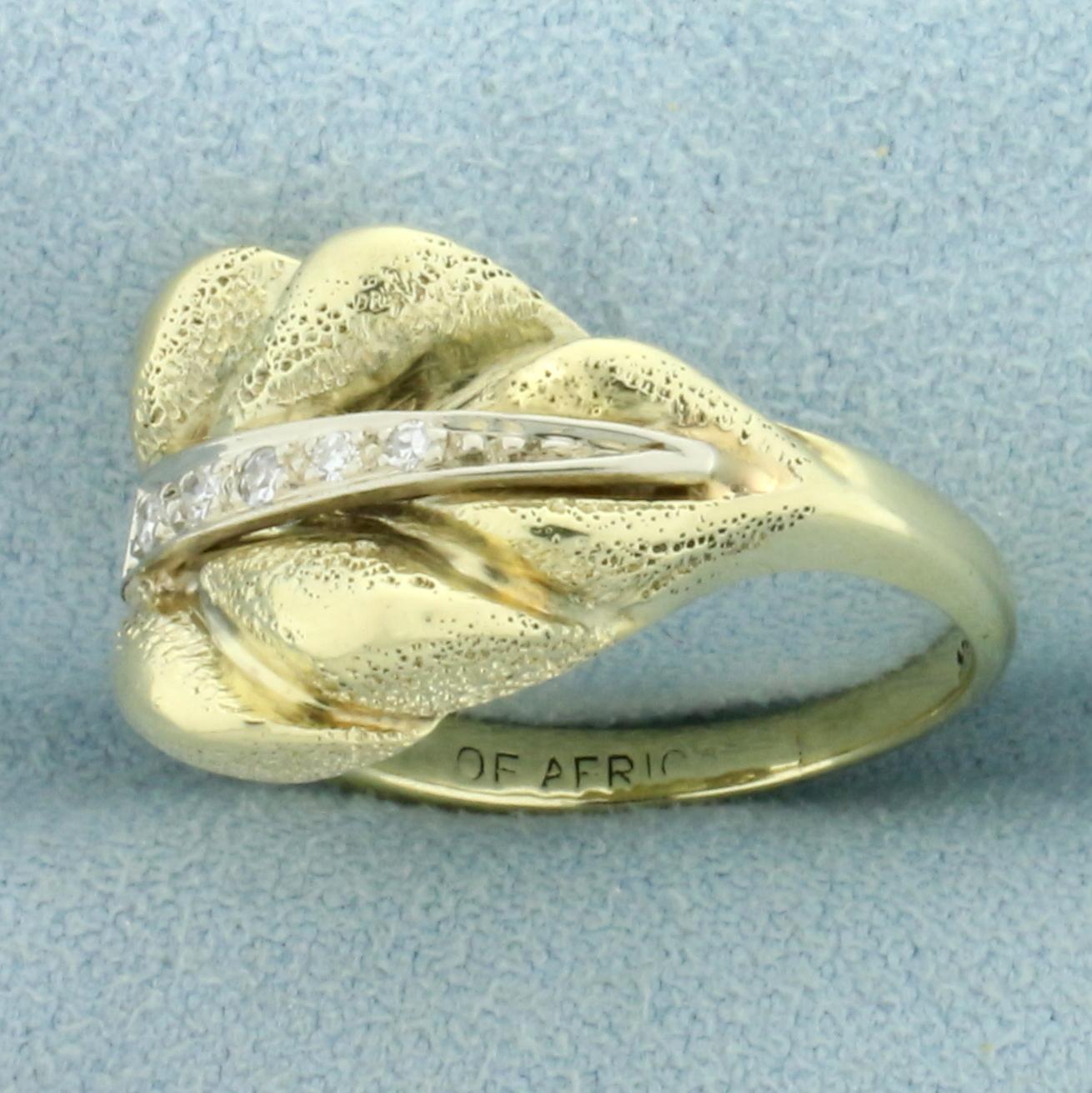 Diamond Leaf Design Ring In 14k Yellow And White Gold