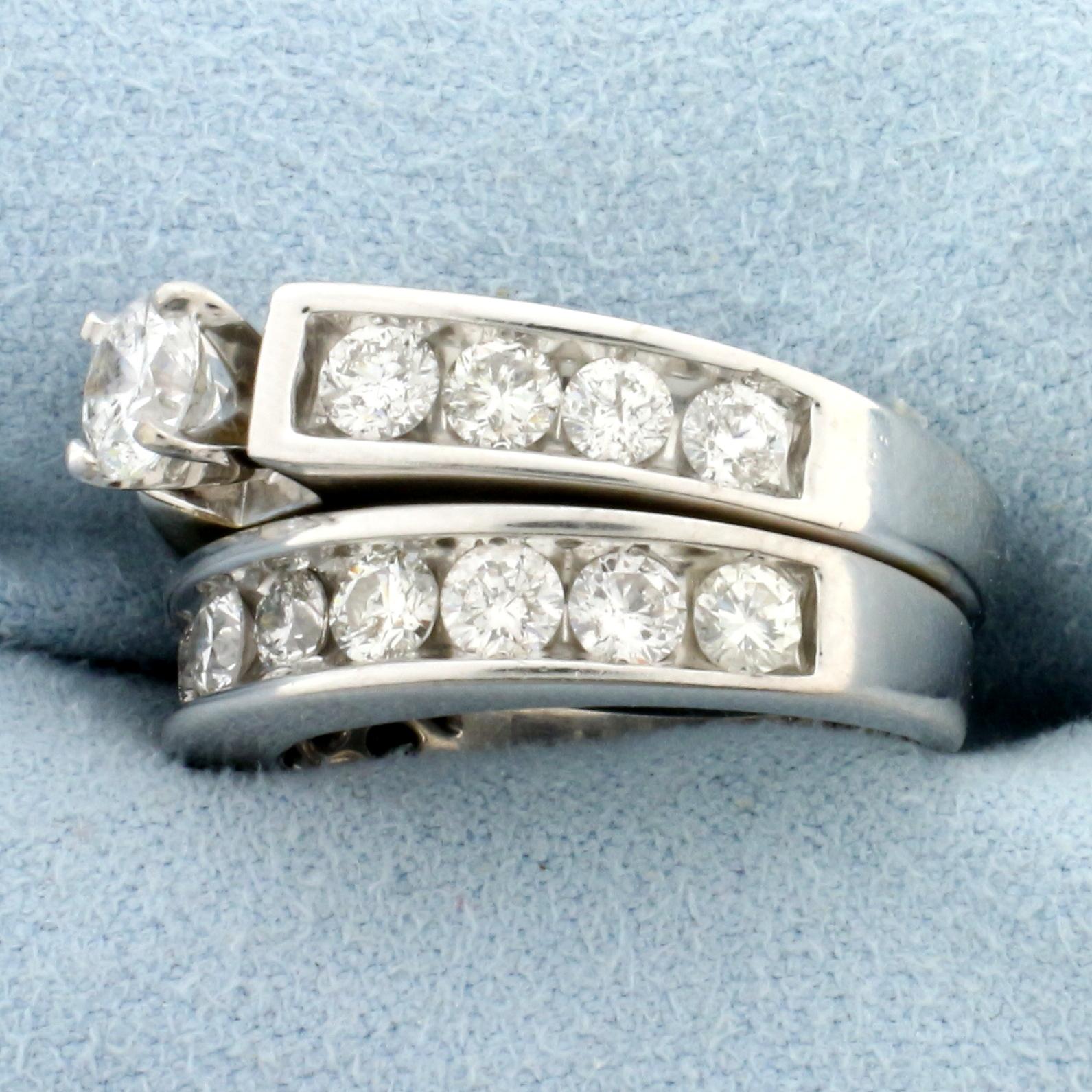 3ct Diamond Engagement Ring And Matching Wedding Band Set In 14k White Gold