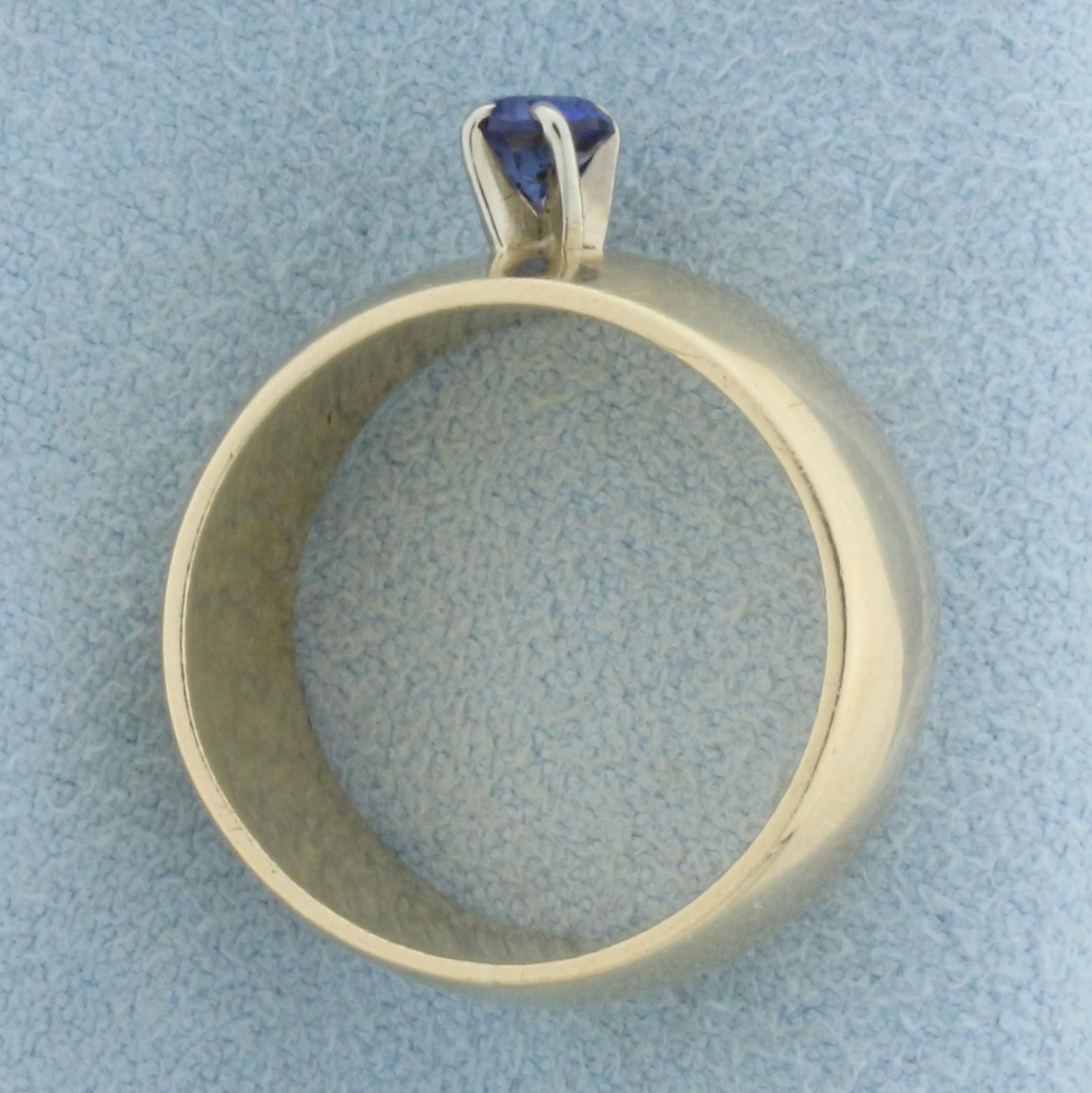 Sapphire Wide Band Ring In 14k Yellow Gold