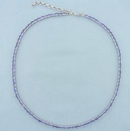 20ct Adjustable Tanzanite Tennis Line Necklace In Sterling Silver