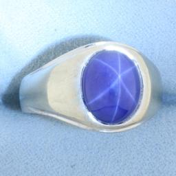 Mens Star Sapphire Ring In 14k White Gold