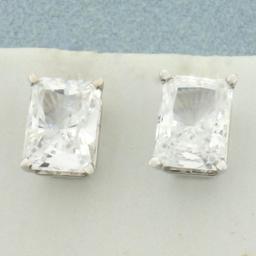 Radiant Cut Quartz Gemstone Stud Earrings In 14k White Gold