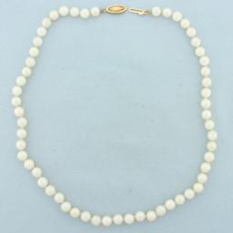 Vintage 16 Inch Cultured Akoya Pearl Necklace In 14k Yellow Gold