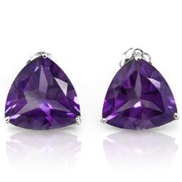 8mm Trillion Cut Amethyst 3.75ctw Stud Earrings In Sterling Silver