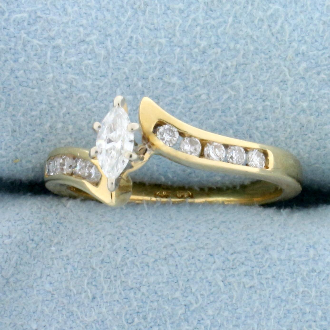 1/2ct Tw Marquise And Round Diamond Bypass Engagement Ring In 14k Yellow Gold