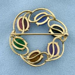 Vintage Hand Carved Scarab Pin In 14k Yellow Gold