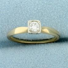Vintage Diamond Solitaire Engagement Ring In 14k Yellow And White Gold
