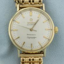 Omega Tiffany And Co. Seamaster Deville Wristwatch In Solid 14k Yellow Gold