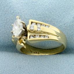 Vintage 1ct Tw Marquise Diamond Engagement Ring In 14k Yellow Gold