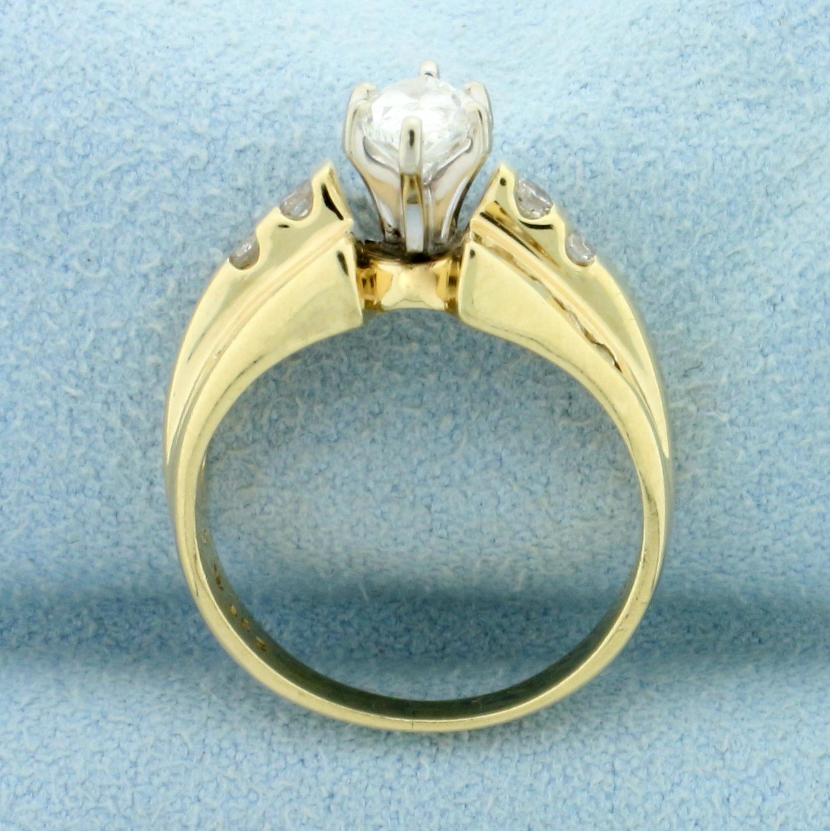 Vintage 1ct Tw Marquise Diamond Engagement Ring In 14k Yellow Gold