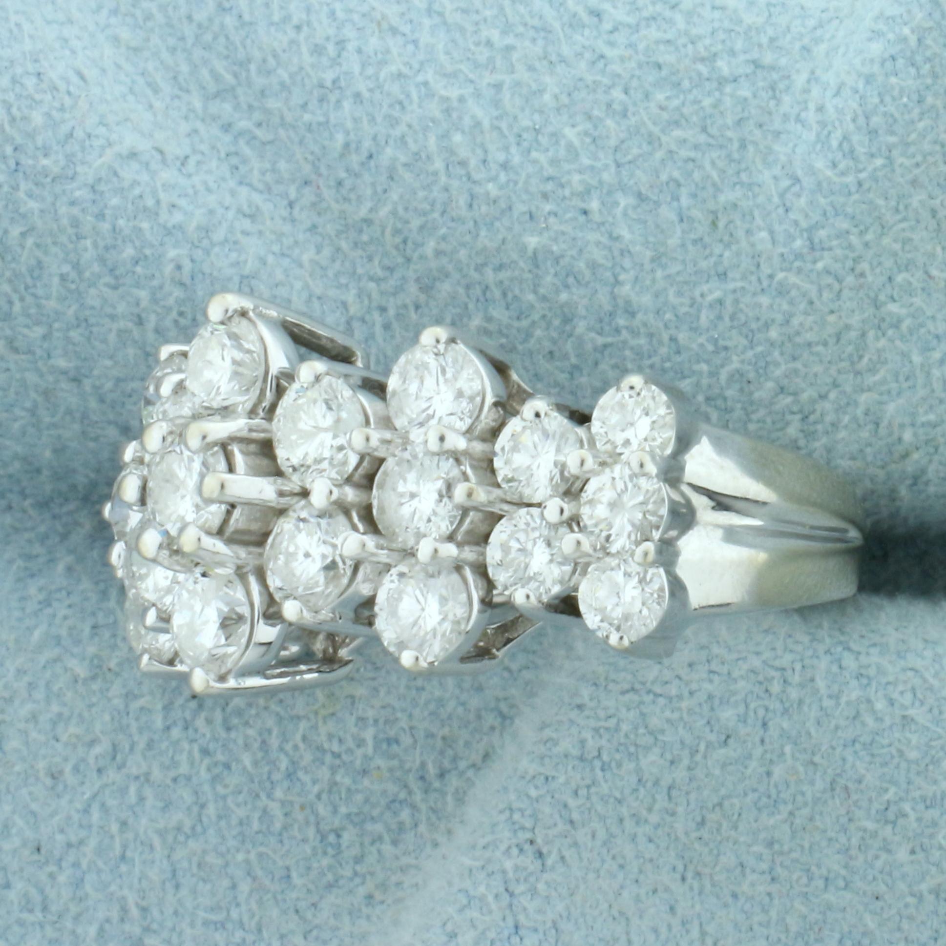 Vintage 3.5ct Tw Diamond Cluster Ring In 14k White Gold