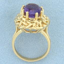 Vintage 5ct Amethyst Solitaire Ring In 14k Yellow Gold