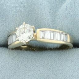 Round And Baguette Diamond Engagement Ring In 14k Yellow Gold