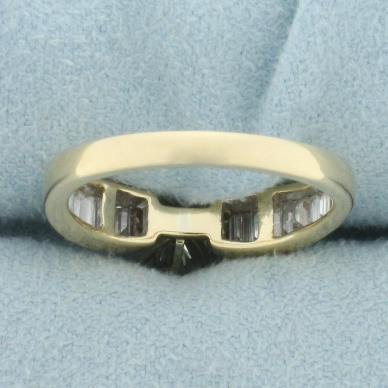 Round And Baguette Diamond Engagement Ring In 14k Yellow Gold