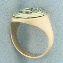 Antique Armstrong Cork Company Diamond Signet Ring In 14k Yellow Gold