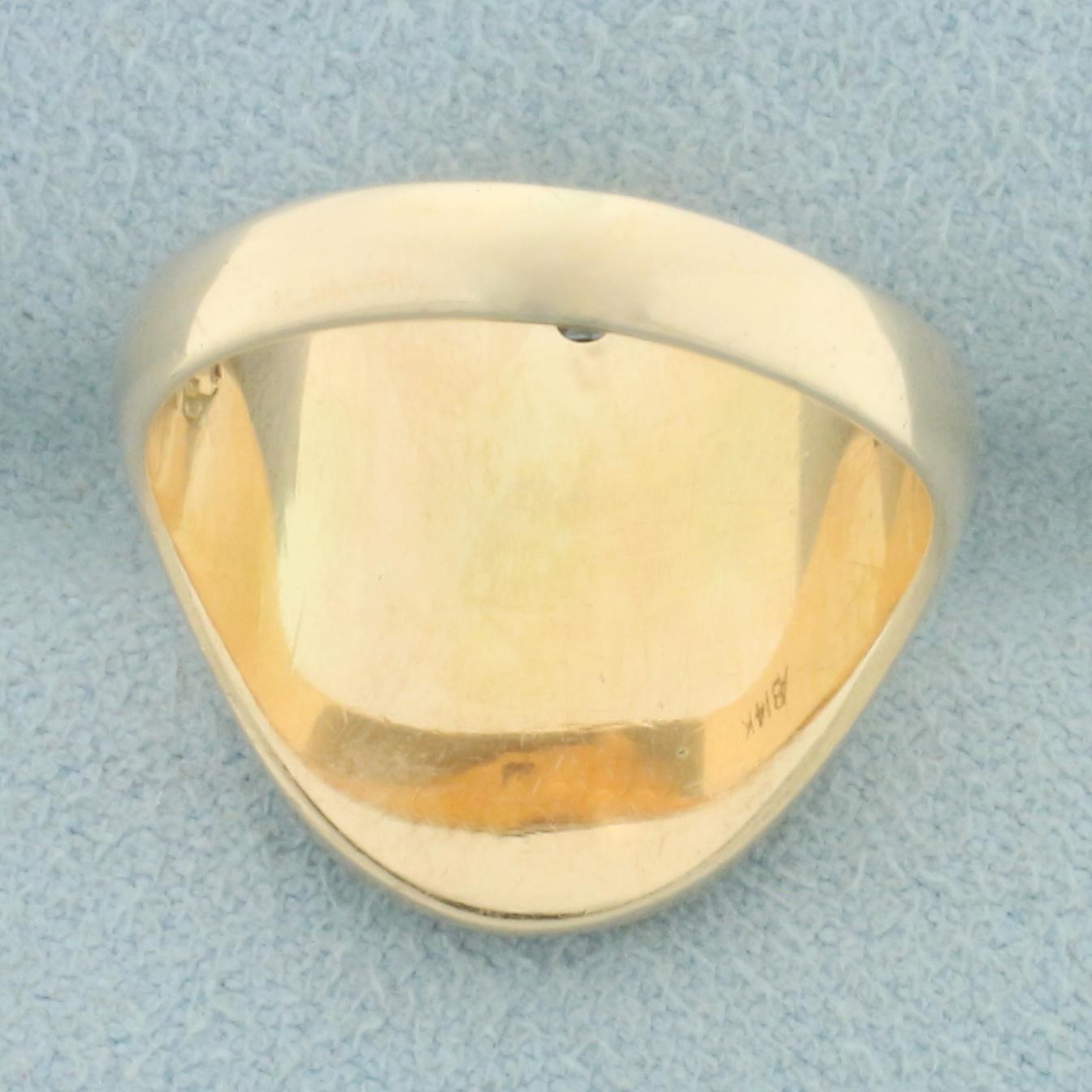 Antique Armstrong Cork Company Diamond Signet Ring In 14k Yellow Gold