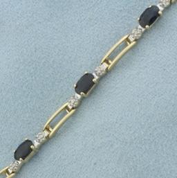 Saphire And Diamond Tennis Bracelet In 10k Yellow Gold