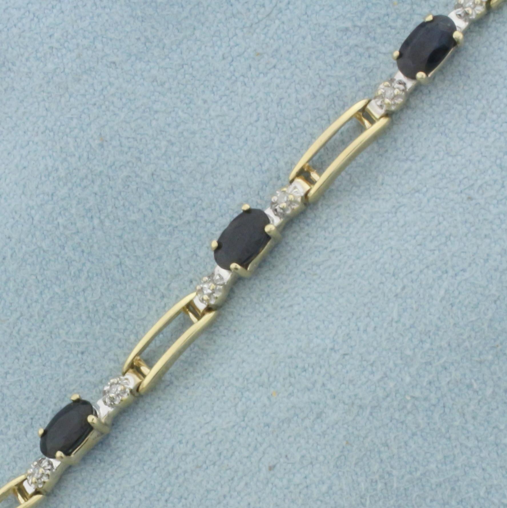 Saphire And Diamond Tennis Bracelet In 10k Yellow Gold