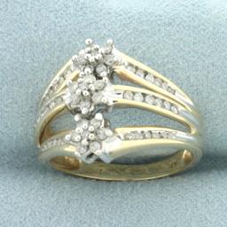 Flower Design Diamond Ring In 10k Yellow Gold