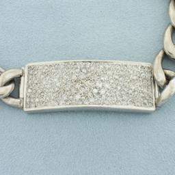 Mens 2ct Pave Set Diamond Id Style Curb Link Bracelet In 18k White Gold