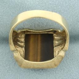 Mens Carved Roman Soldier Tiger's Eye Ring In 10k Yellow Gold