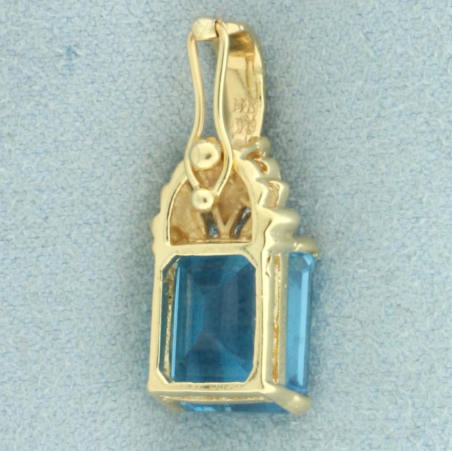 Swiss Blue Topaz And Diamond Pendant In 14k Yellow Gold