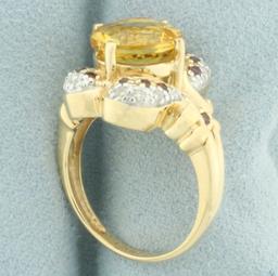 Citrine, Pink Sapphire, And Diamond Ring In 14k Yellow Gold