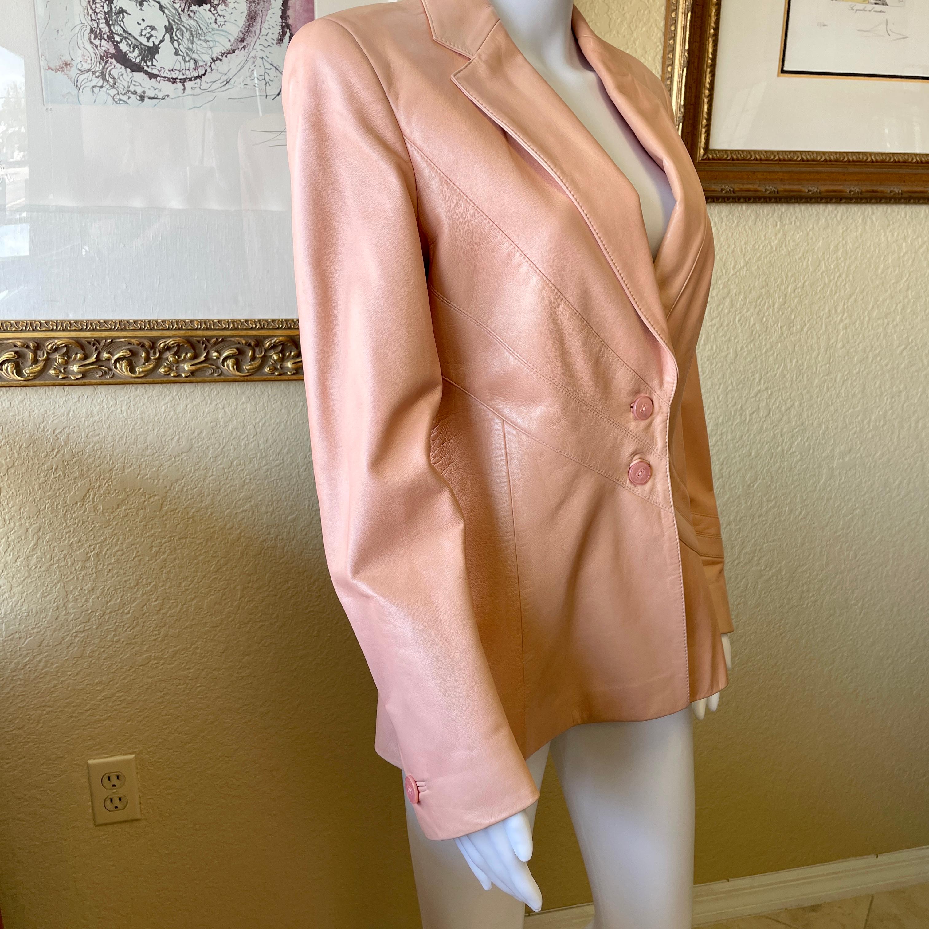 Escada Pink Lambskin Leather Blazer Jacket 38