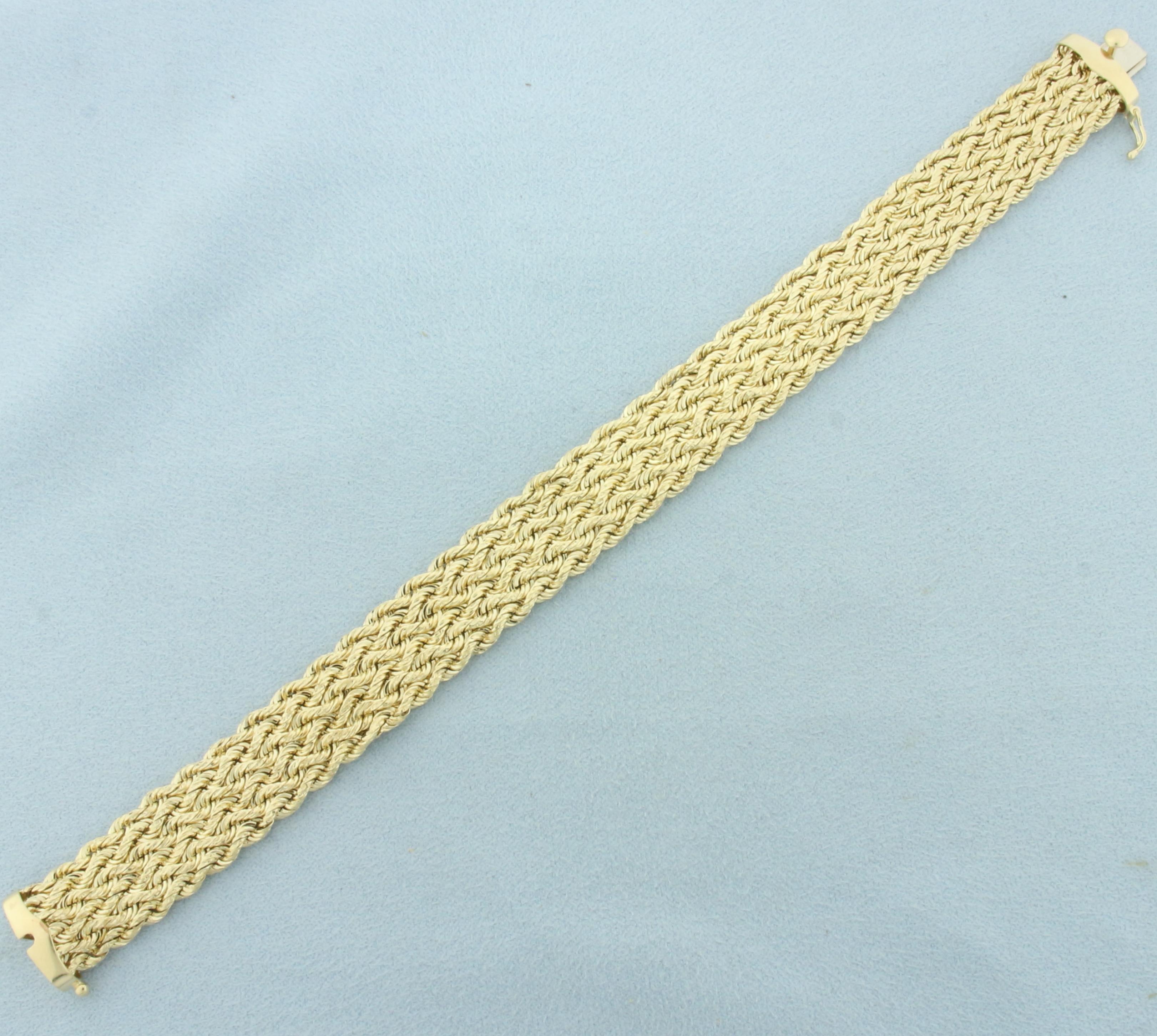 Braided Diamond Cut Rope Bracelet In 14k Yellow Gold