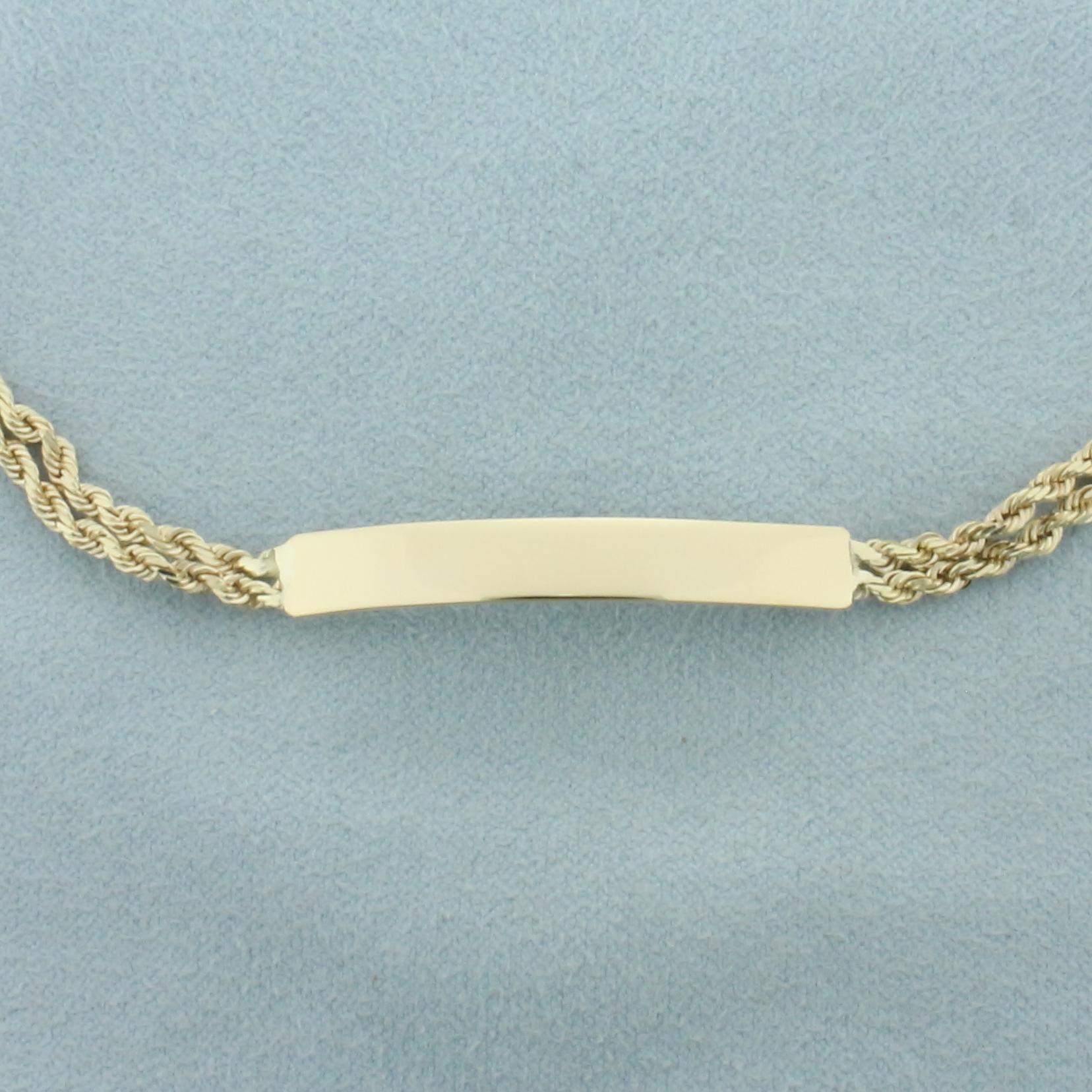 Id Nameplate Rope Bracelet In 14k Yellow Gold