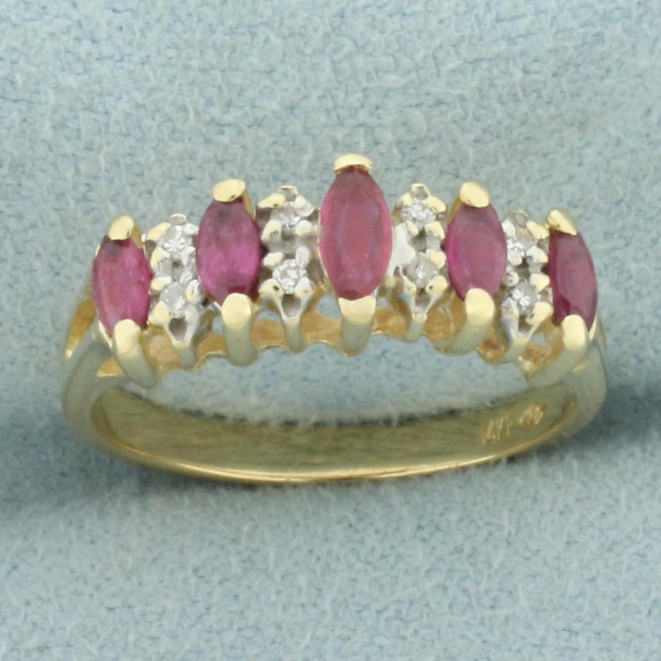 Vintage Ruby And Diamond Ring In 14k Yellow Gold