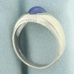 Mens Star Sapphire Ring In 14k White Gold