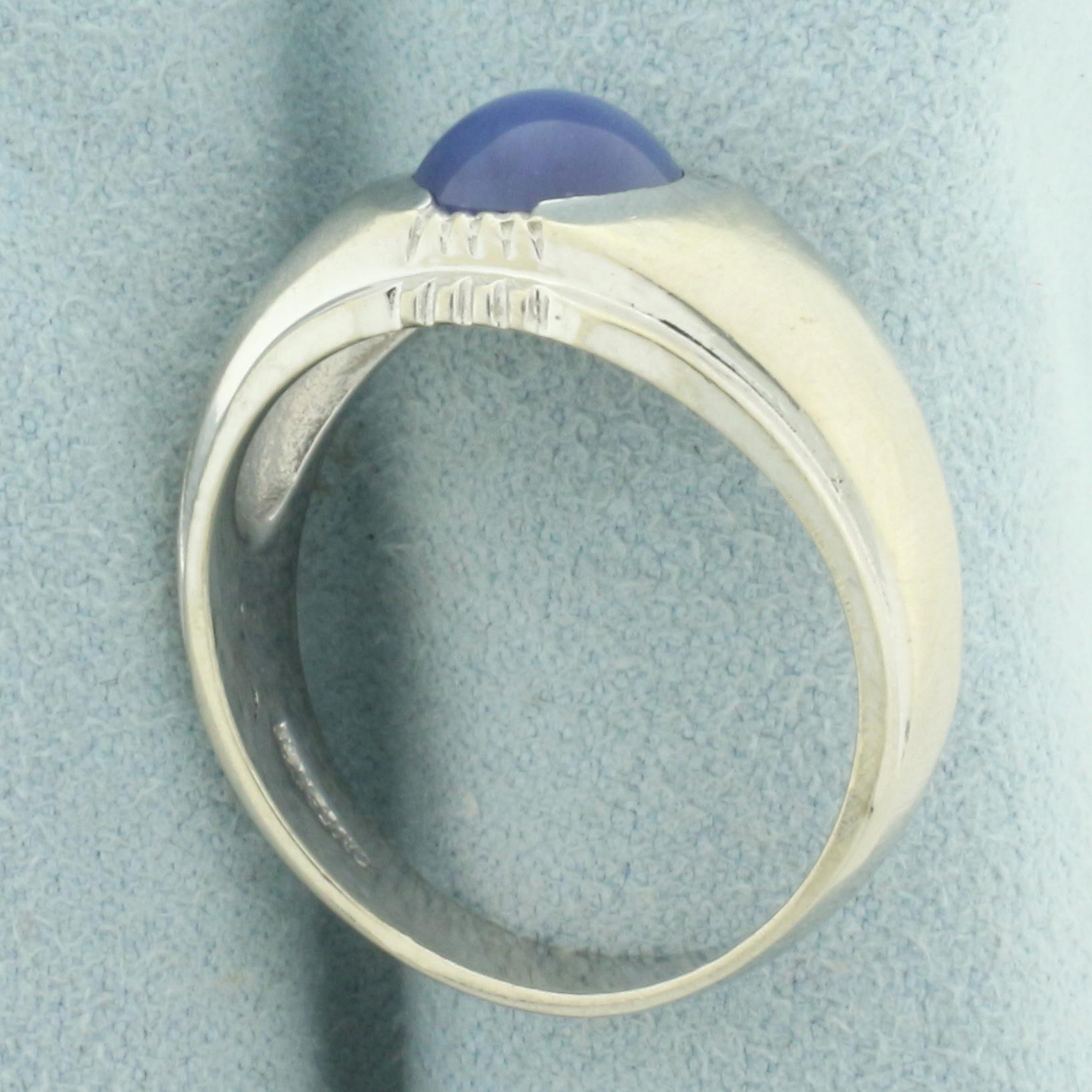 Mens Star Sapphire Ring In 14k White Gold