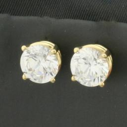 4ct Cz Stud Earrings In 14k Yellow Gold