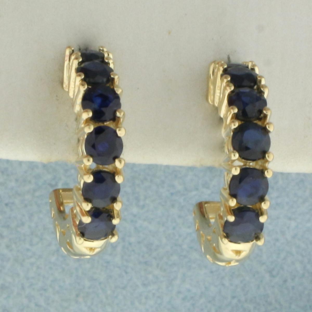 Sapphire Half Hoop Earrings In 14k Yellow Gold