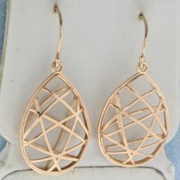 Wire Cage Teardrop Dangle Earrings In 14k Rose Gold